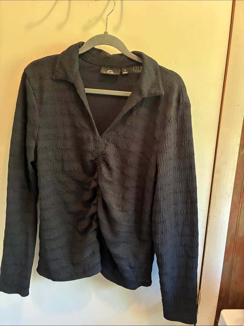 G by Giuliana Black Textured Long-Sleeve V-Neck Top